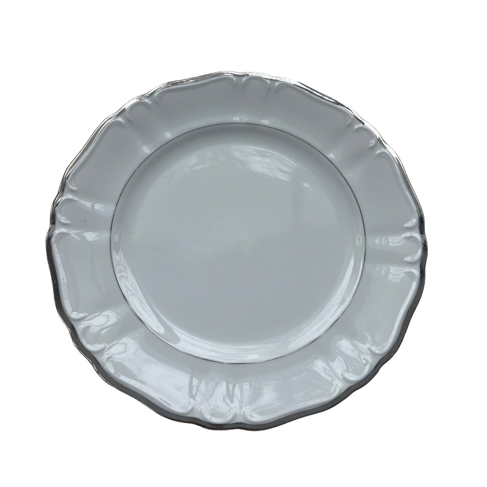 Vintage 1963 Silver Sonata By HARMONY HOUSE FINE CHINA White 10 in. Dinner Plate